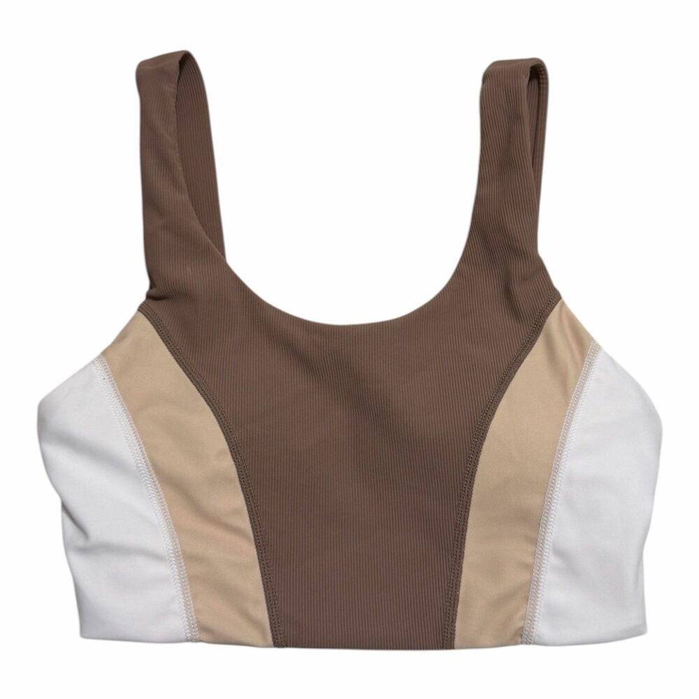 Wilo The Label Colorblock Scoop Sport Bra XS Brown Beige White
